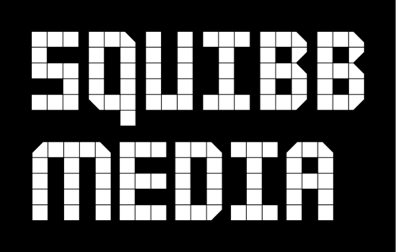 Squibb Media logo – small white tiles in the style of New York subway station signage form the words "Squibb Media"